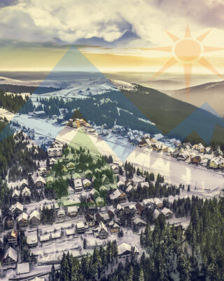 M1 trail Rânca resort - Aerial photo from drone