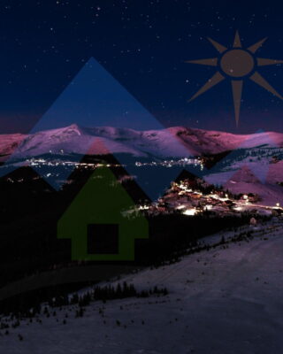 Winter Night at Rânca Resort - Aerial photo from drone